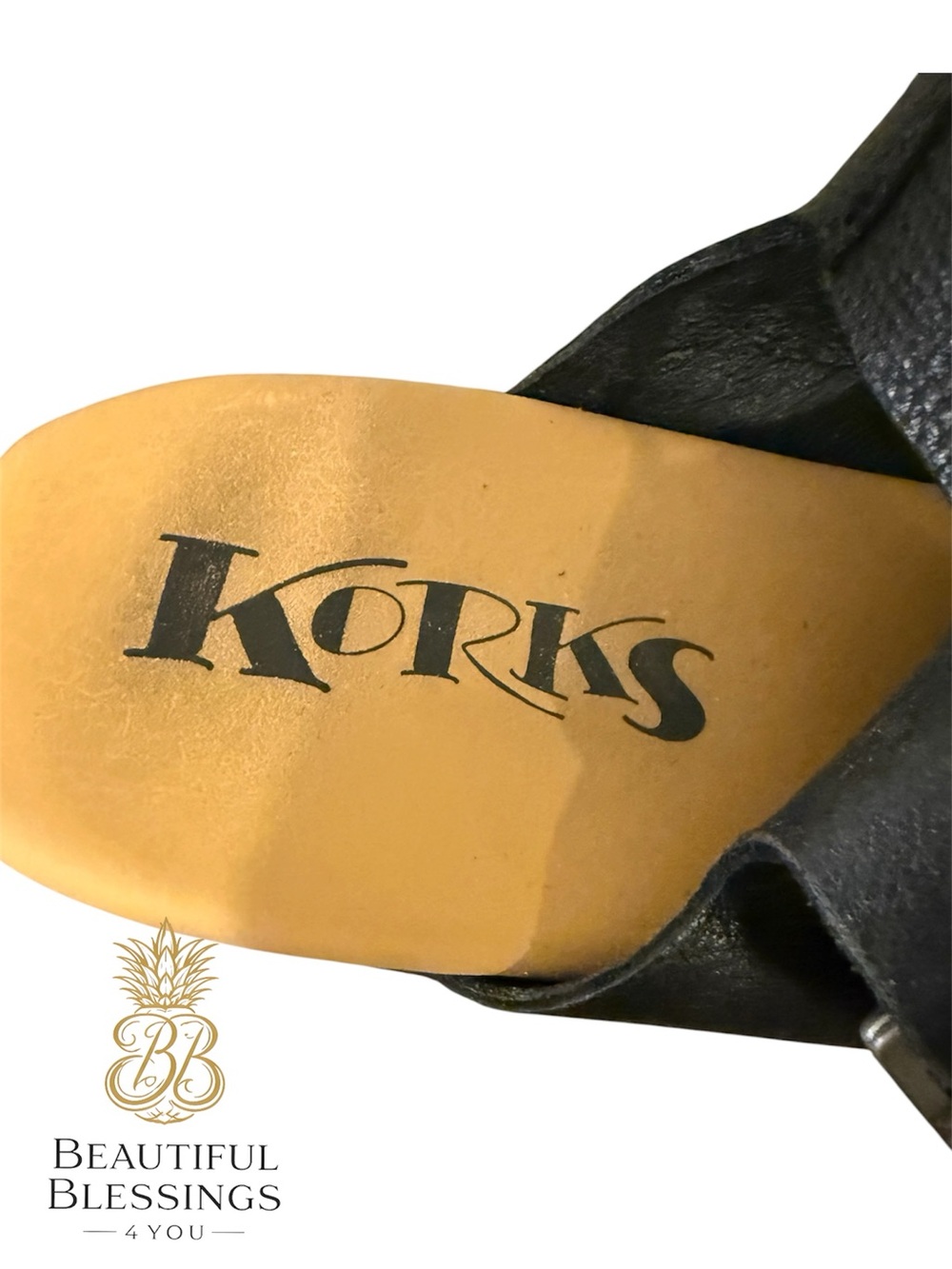 Korks Black Leather Clog Sandals Wood Heel Sling Back Boho Comfort Platform Shoe - Picture 7 of 10